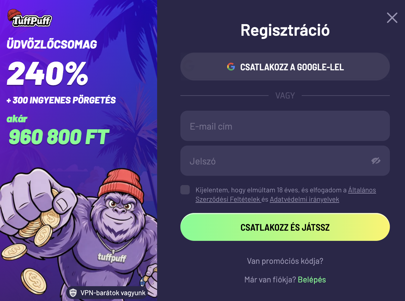 TuffPuff kaszinó regisztráció
